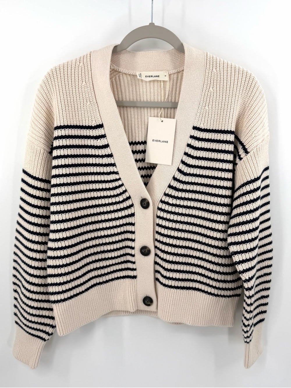 Everlane The Boxy Cardigan Everyday Cotton in canvas navy stripe Size M